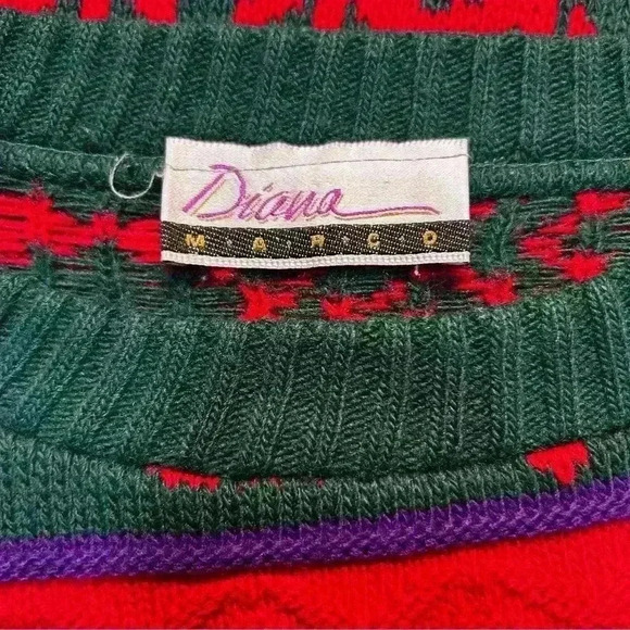 Vintage Diana Marco 90s Red Green Knit Tunic Holiday Long Sleeve Sweater Large - Picture 6 of 12